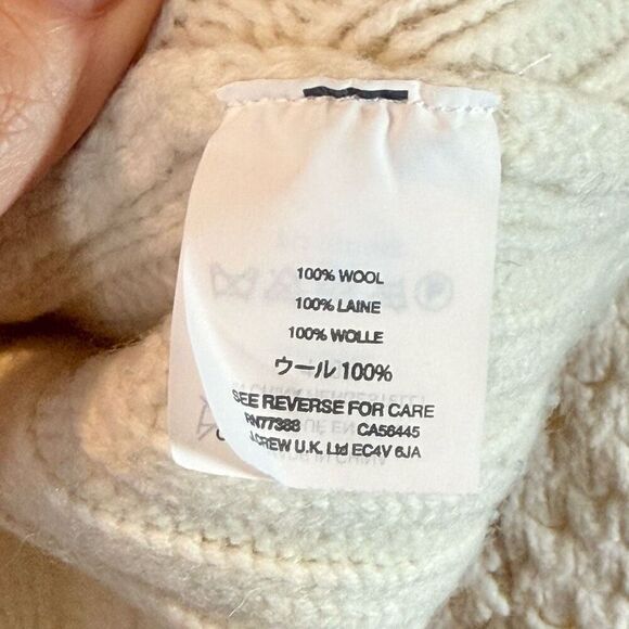 J. Crew Ivory Aran 100% Wool Cable Knit Raised Dots Cream Women's Sweater M - Picture 8 of 12